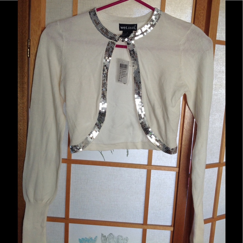 White with sequin trim  crop sweater